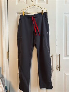 Women’s Charcoal Figs Yola Cargo Pants with Red Drawstring